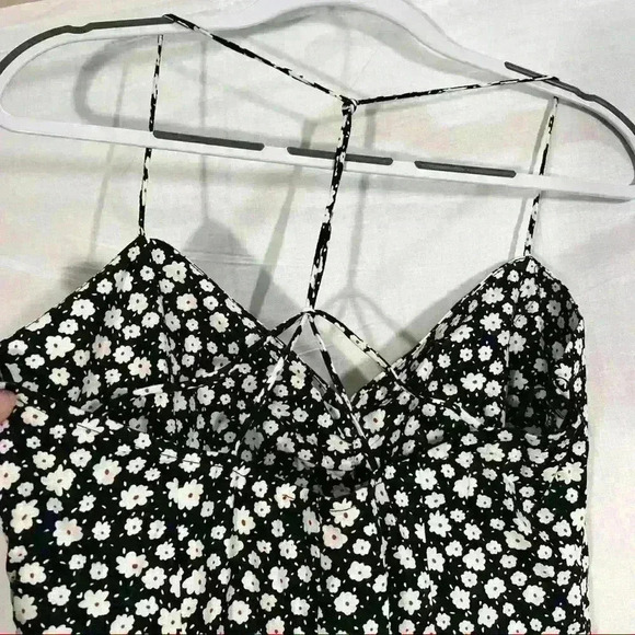 ZARA Black White Daisy Micro Floral Flower Print Linen Blend Midi Dress Sz L - Picture 8 of 15